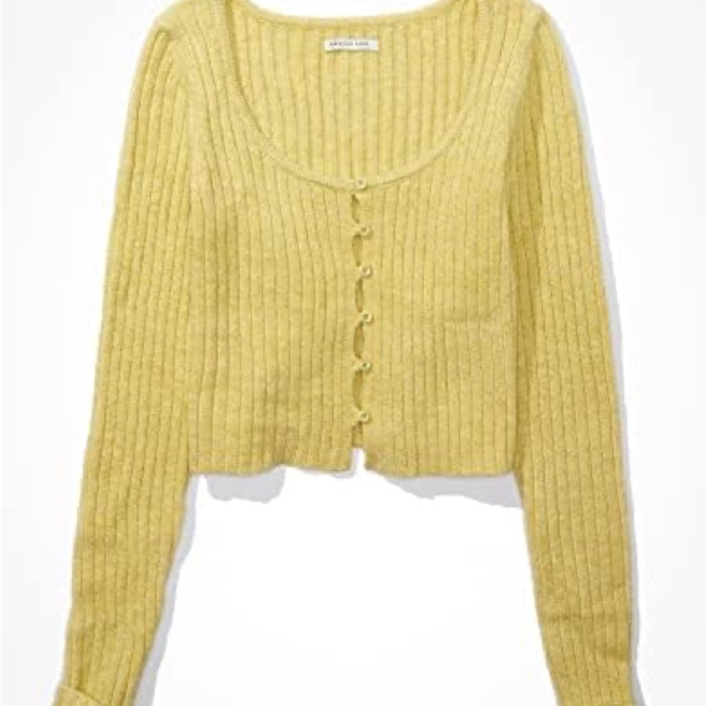 American Eagle Scoop-Neck Button Up Ribbed Cardigan (XL)